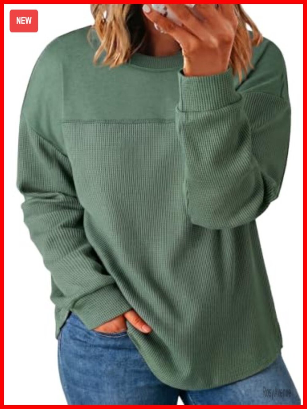 Womens Plus Size Waffle Knit Crewneck Pullover Sweatshirt Oversized